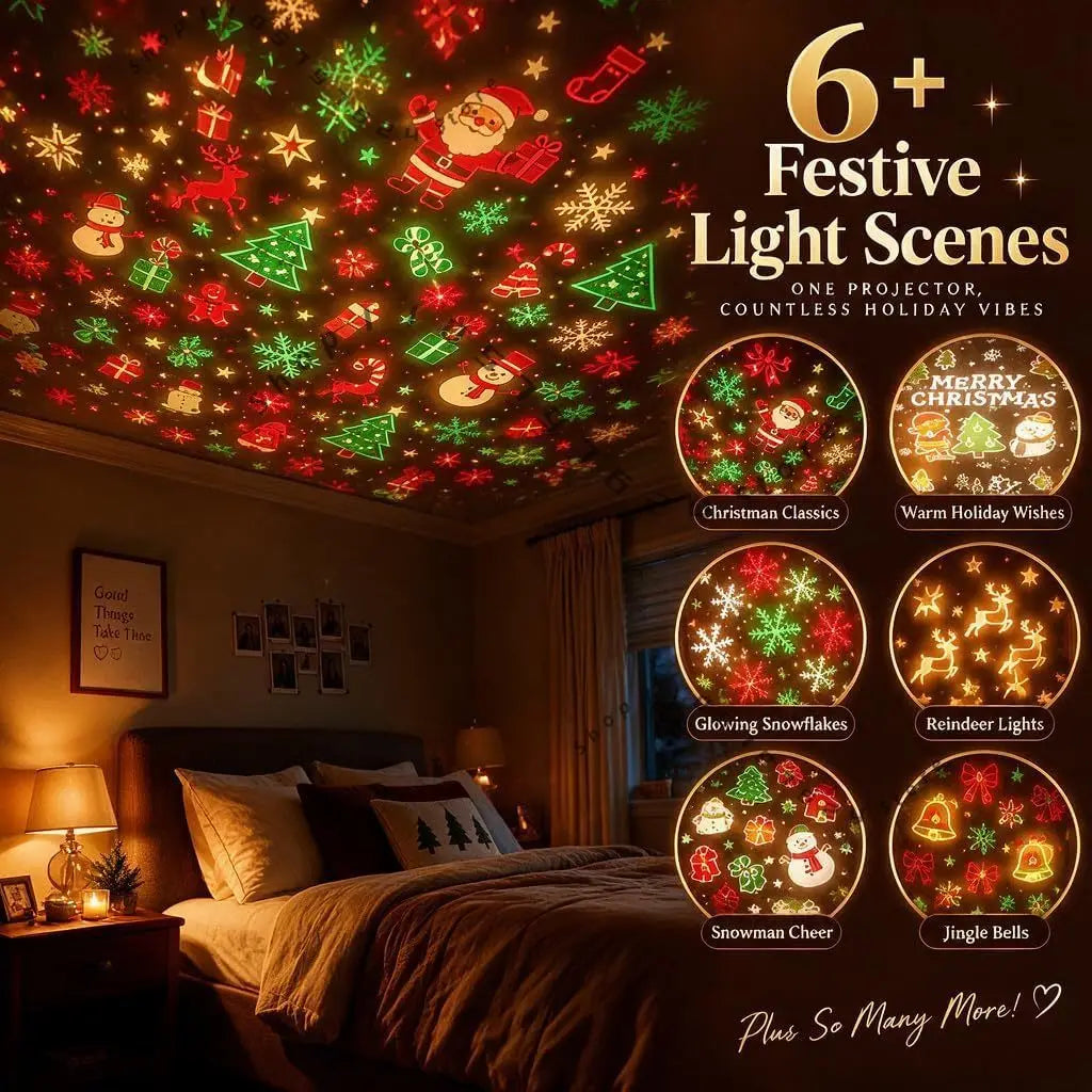 2026 New Christmas USB Projector Light,Plug And Play Indoor Holiday Projection Lamp For Wall And Ceiling with 6 Festive Scenes