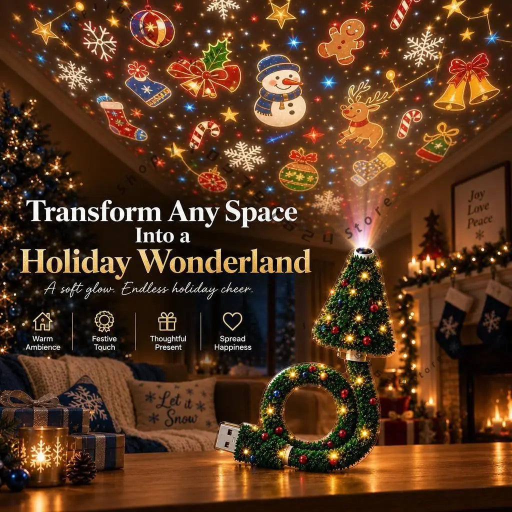 2026 New Christmas USB Projector Light,Plug And Play Indoor Holiday Projection Lamp For Wall And Ceiling with 6 Festive Scenes